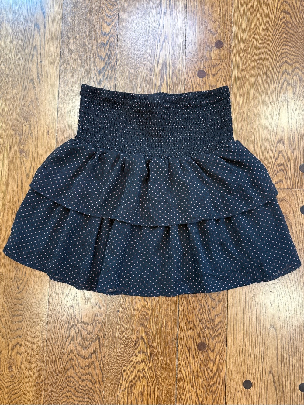 Black Polka Dot Tiered Smocked Waist Skirt